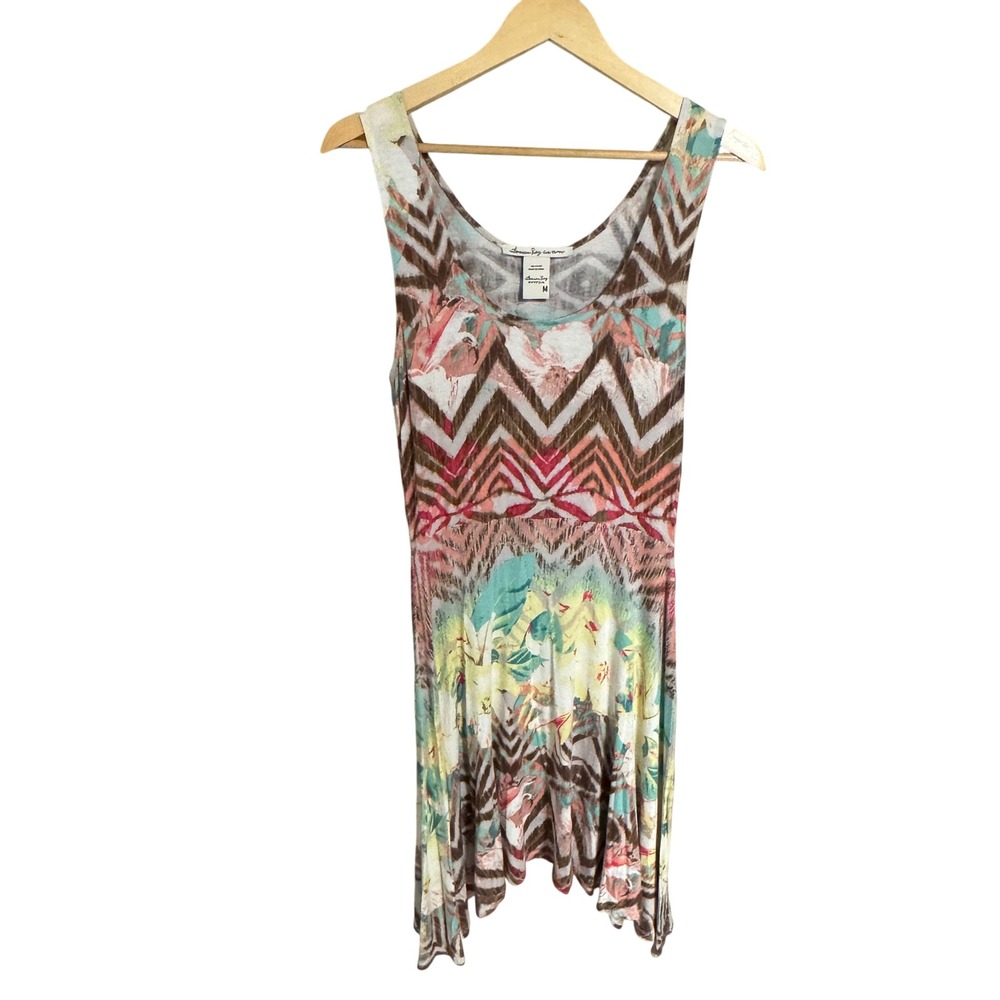 American Rag Womens Chevron Floral Tank Dress Brown‎ Teal Pink Size M